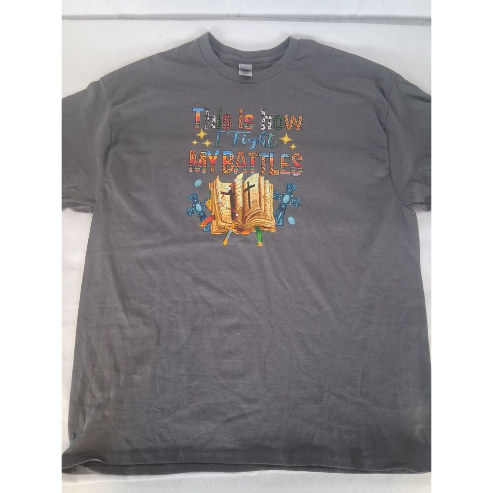 Women's Gildan XL Gray Christian Graphic Shirt "This Is How I Fight My Battles" - Picture 5 of 10